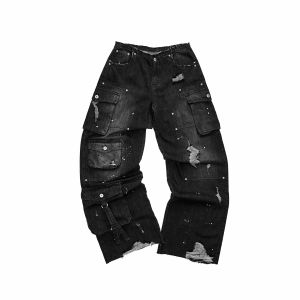 1JINN STUDIO | Retro Multi-Pocket Workwear Painted Stonewashed Jeans