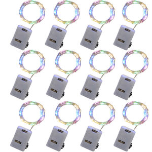 12pcs LED Fairy Light 3 Lighting Modes Silvery Wire Fairy Lights Button Battery Powered String Lights for DIY Decoration