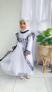 AKFAS - Gamis Anak Perempuan Elegan | Dress Muslim Anak Jersey Brokat Tile Pesta Mewah | Baju Lebaran Anak Perempuan Terbaru