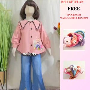 (BELI SETEAN FREE 1 PCS BANDO WARNA RANDOM )SETELAN LABUBU KATUN MIX CELANA CUTBRAY ANAK PEREMPUAN USIA 3 - 10 TAHUN /SETELAN MOTIF BERGAMBAR TERBARU KEKINIAN-COD