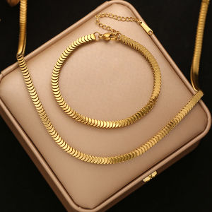 EILIECK 316L Stainless Steel Snake Chain Necklace Bracelet For Women Trendy Golden Metal Texture Waterproof Jewelry Set Gift