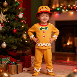 Baby Christmas Gingerbread Man Costume Girls Boys Clothing Set Toddler Ginger Bread Cosplay Outfit Long Sleeve Pants Set 3PCS