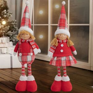 Retractable Fabric Boy and Girl Doll Christmas New New Year Decorative Doll Ornaments Home Decoration Accessories