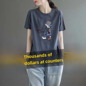 plus Size Womens Cotton T-Shirt Short Sleeve Printed Casual Fashion Summer Slimming Top Quality Garment Warehouse Clearance