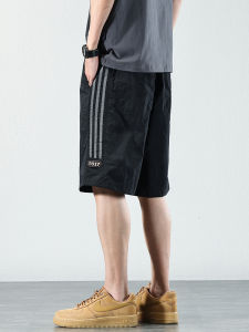 Mens Stripe Casual Shorts Summer Thin American Trend Quick Dry Sport Pants Leisure Five-Quarter Mid-Pants Breathable Nylon