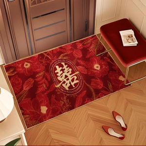 Wedding Entrance Mat Anti-Slip Floor Rug Living Room Bedroom Bathroom Decorative Red Carpet Celebration Chinese Style Home Textile