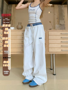 กางเกงกีฬาผู้หญิงทรงหลวมสไตล์เกาหลีย้อนยุคบางๆ กางเกงขายาวลายสก็อตในช่วงฤดูร้อน กางเกงขายาวทรงหลวมสบายๆ สำหรับผู้หญิง