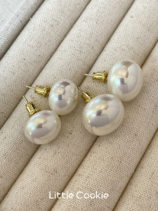 French Vintage Colorful Pearl Stud Earrings Womens Elegant Small Luxury Versatile No Piercing round Flat Bread Ear Cuffs
