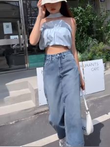 XS-XL กระโปรงยาว ผ่าหน้า ผ่าหน้า รวมถึงสไตล์เกาหลี