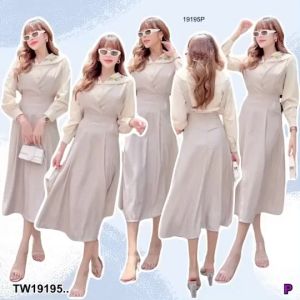 Set 2 ชิ้นสุดคุ้ม ชุดเซ็ตเอี้ยมเสื้อคอปกปักลาย+เอี้ยมลายสก็อต TT19195