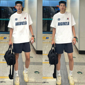 Summer White Loose American Trendy Brand Letter Half Sleeve Mens Pure Cotton Heavy High Street Short Sleeve T-shirt