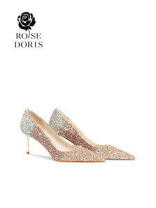 รองเท้าแต่งงานคริสตัล Doris Rose รองเท้าแต่งงานสุดหรูสำหรับเจ้าสาวและสาวตุ๊กตา รองเท้าแต่งงานแบบสวมส้นสูงสำหรับสาวๆ