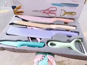 Bộ Dao Kéo Lúa Mạch Cao Cấp 6 Chi Tiết Kháng Khuẩn Màu Pastel  Chuyên Dụng Cho Căn Bếp - Bộ Dao Kéo 6 Món Nhà Bếp Tiện