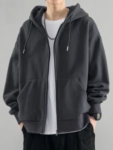 ROMON | Lormen Mens Open Cardigan Hoodie Spring Autumn New Fleece Loose Casual Heavyweight Sports Jacket For Teenagers Fashion Urban Style