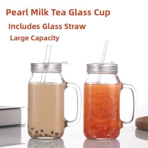 Large Capacity Glass Cup with Straw
