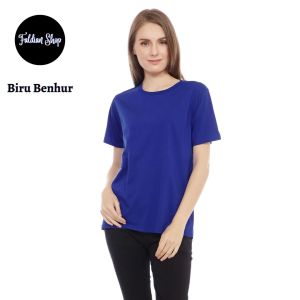 Kaos Polos Wanita Oneck Lengan Pendek Bahan Katun Combed 30s Warna Biru Benhur
