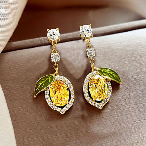 Elegant Rhinestone Lemon Imitation Pearl Earrings Stylish Design for Women Perfect for Daily Wear & Parties