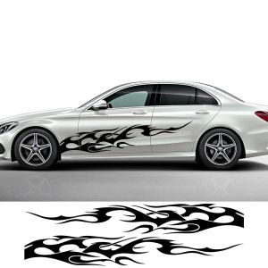 2Pcs Universal Vinyl Flame Graphics Car Body Side Stickers Flame Sports Racing Stripe Decorations Suitable For All Cars SUV