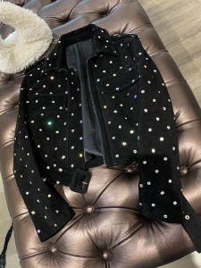 Black Diamond-studded Womens Jacket Small-sized Moto-style