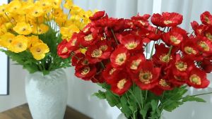 Bunga 4 Head Bloom Poppies Artificial/Bunga dekorasi