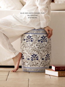 Hand-painted 3D Relief Ceramic Blue and White Drum Stool