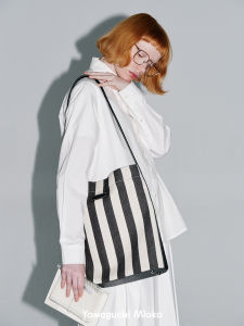 Yamaguchi Mioko Canvas Leather Stripe Tote Bag Colorfast Commuting Shoulder Bag Medium Size Soft Canvas Youth Backpack