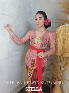 SudanBali Setelan Kebaya Brokat Stretch Stella dan Rok Kamen Songket Batik Free Selendang Pengantin Pesta Wisuda Modern