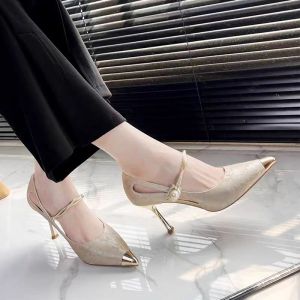 เรียบหรู รองเท้าส้นสูง ส้นดี สวย สไตล์ฝรั่งเศส สําหรับกระโปรง ผ้าซาติน ชุดกี่เพ้า สไตล์จีนทันสมัย หัวเข็มขัด ดีไซน์