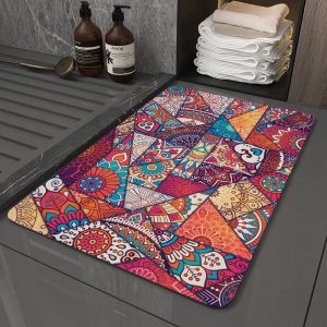 VIKAMA Bohemian Watercolor Flower Splicing Bathroom Floor Mat Anti slip Water absorbing Quick drying Shower Room Home Decoration