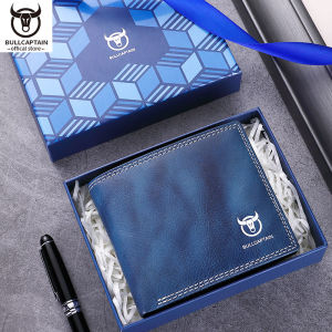 BULLCAPTAIN หนังพรีเมี่ยมผู้ชายกระเป๋าสตางค์ธุรกิจสบายๆมัลติฟังก์ชั่น8ช่องเสียบการ์ด RFID ป้องกันแม่เหล็กกระเป๋าสตางค์หนังชุดของขวัญ