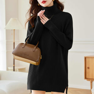 Red Snake Year Knitted Woolen High Collar Sweater Women plus Size Autumn Winter Warm Slimming Base Shirt Commute Style Loose Fit