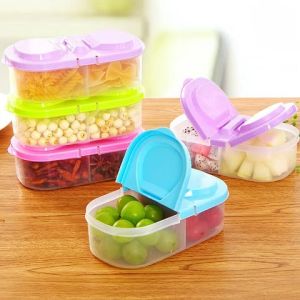 Double Compartment With Lid Food Dried Fruit Sealing Jar Multifunction Kitchen Refrigerator Plastic Storage Box Durable