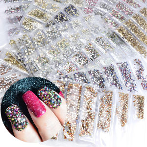 1440 Nail Art Flat Back Rhinestone Crystal Glass Diamond Ornament Multi Size 6 Compartments Diy Nail Decoration Set