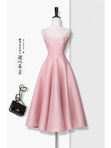 ชุดเดรสสายเดี่ยวสีชมพู ชุดวันเกิดสุดหรูหรา ชุดไปงานปาร์ตี้ชายหาดสไตล์ฝรั่งเศส ชุดเดรสผู้หญิงสุดหรูหรา ชุดเดรสยาวเอวสูง