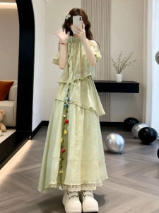 LIRUSHAN | Strapless Halter Green Long Dress for Summer Beach