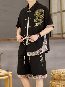 New Chinese Style Summer Mens Short Sleeve Shorts Set