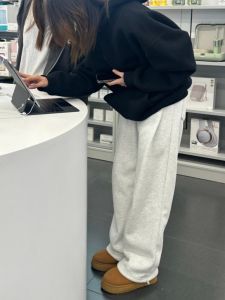 กางเกงวอร์มผู้หญิง กางเกงขายาวทรงตรงหลวมๆ ฤดูใบไม้ผลิและฤดูใบไม้ร่วง กางเกงขายาวทรงตรงลำลอง 2 ทาง ฤดูหนาว กางเกงกีฬาหนา