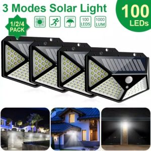 Solar Lights Outdoor 100 LEDs 3 Adjustment Modes Wireless Motion Sensor Light  Waterproof Solar Power Wall lamp