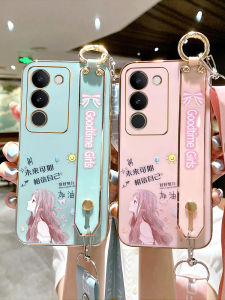 เคสโทรศัพท์ซิลิโคนป้องกันการตกหล่นแบบเต็มจอ 5G สำหรับ Vivo S17 pro พร้อมสายรัดข้อมือ สายคล้องคอ ดีไซน์น่ารัก สำหรับผู้หญิง