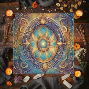 Blue Gold Exquisite Mandala Tablecloth 1 Piece Home Divination Altar Tablecloth