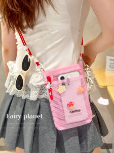 Womens Crossbody Phone Bag Summer 2025 Dopaamine Color Sporty Mesh Handheld Storage Bag Vertical Shape Polyester Material