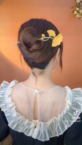 Trâm cài tóc nhánh hoa màu vàng kim loại khí chất trâm búi tóc gọn gàng thanh lịch cho nữ phong cách retro Pháp