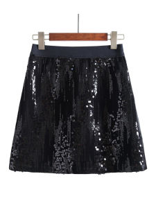 High Waist A-Line Mini Skirt Short Skirt Embroidered Sequin Womens Fashion Pure Color Commute Style Autumn 2023 Skirt