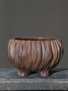 Handmade Purple Clay Flower Pot round Hydroponic Plant Bonsai Imitation Bionic Ceramic Creative Potted Plants Desktop Decor