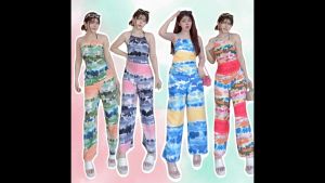 CC 18577 ชุดเซท ชุดไปทะเล ชุดเที่ยวทะเล ชุดสงกราน ลายมัดย้อม (ฟรีไซส์ M อก 32-34 เอว26-32 สพ34-40)