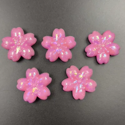 Veeds 5 Pcs Sakura Flower Hot Pink Bead 23mm UV Coated DIY Beads Art and Craft