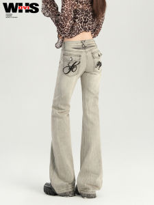 Quần Jeans Ống Loe Cạp Thấp Kiểu Mỹ Cho Nữ Mùa Xuân 2025 Quần Dài Ôm Dáng Thêu Phong Cách Đường Phố Thường Ngày Chất Liệu Denim