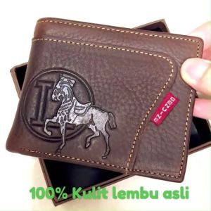 Ready Stock!! LEEFO 100% Crazy Horse Cow Leather Vintage Men Short Wallet Zipper Wallet With Box Bifold
