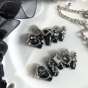 Bộ 10 Móng Giả Hình Quan Tài Thủ Công Phong Cách Gothic Tối Màu Trang Trí Kim Loại Cá Tính Dành Cho Nữ Dùng Cho Tiệc Tùng Dán Liền.