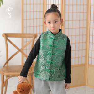 New Chinese Style Fleece Lined Vest for Kids Boys Girls Traditional Tang Costume Jacket Autumn Winter Outerwear 55213